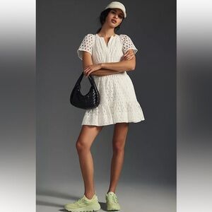 Anthropologie White Eyelet Somerset Short Sleeve Mini Dress Size M
